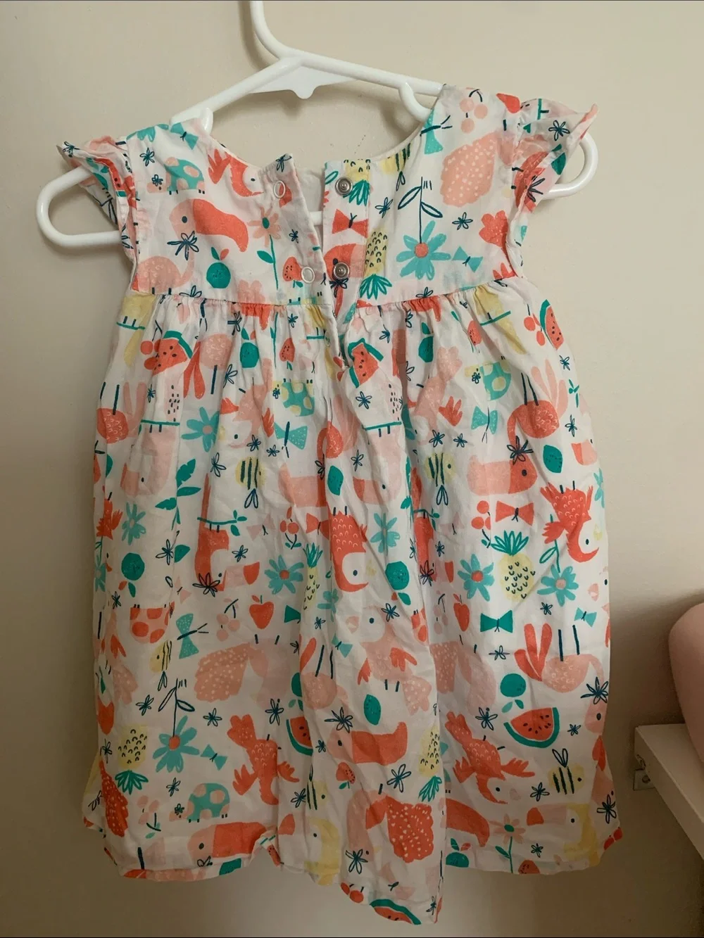 Gymboree White Dress with Coral and Teal Animal & Floral Print